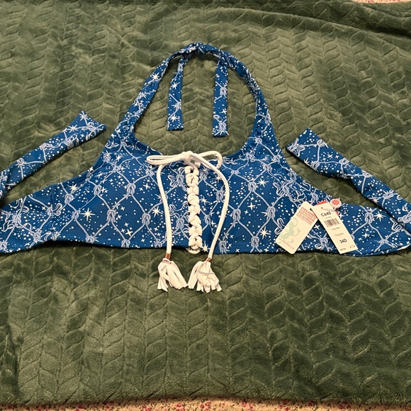 Swim Systems Other - NWT Swim Systems Halter Bikini Top Blue White Nautical Pattern 34D